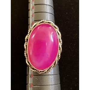 Pure Sterling Silver Pink/ Fuchsia Chalcedony Oval Women Band Ring Size 6 NWOT